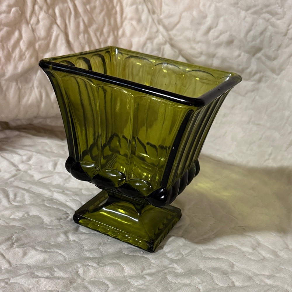 Indiana Glass Olive Green Pedestal Vase
